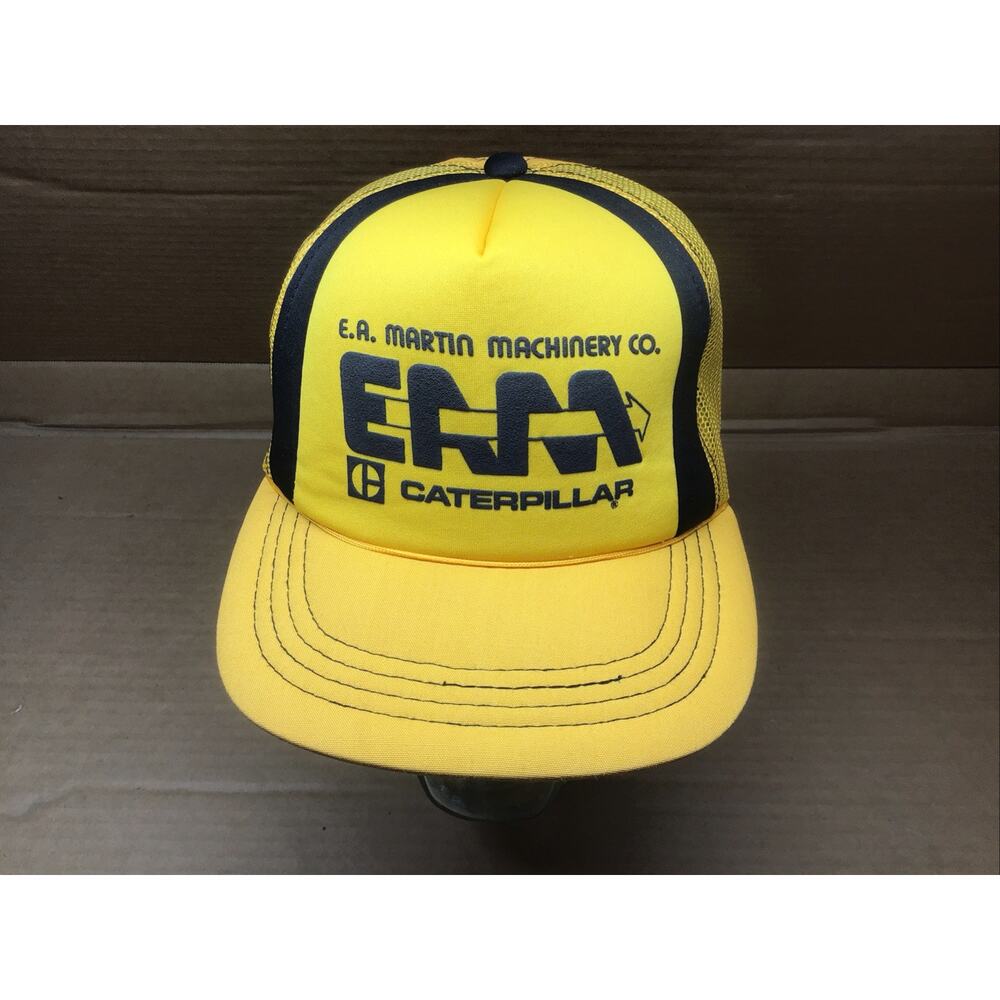 Vintage EA Martin Machinery Hat Caterpillar Yellow Snapback Mesh Trucker Cap